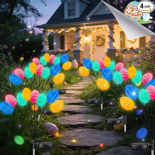 4 Pack 32 Led Solar Easter Egg Lights, Colorful Garden Swaying Firefly Lights by OZS