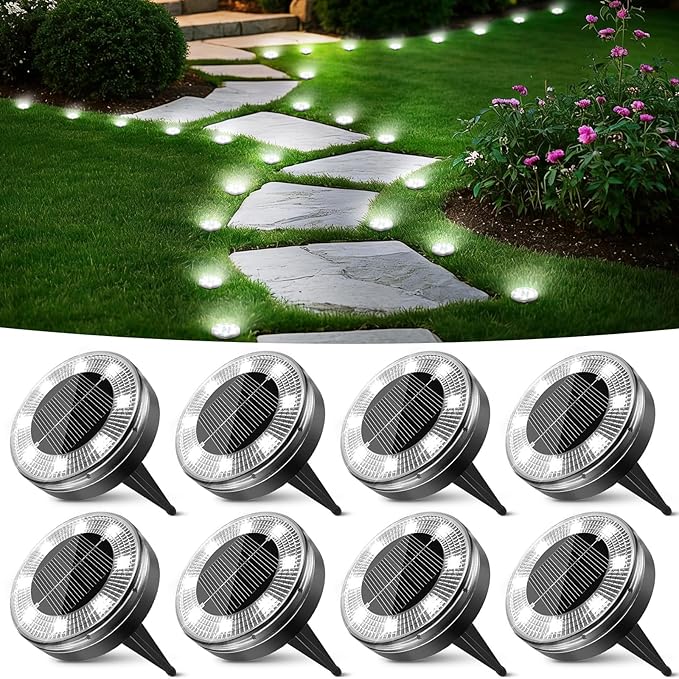 Peasur Mini Solar Ground Lights, 8 Pack Flat Solar Disc Lights Outdoor by Peasur