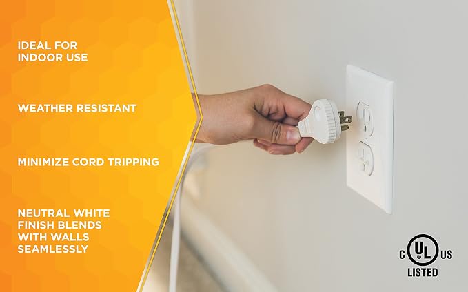 Woods Slimline Indoor Flat Extension Cord, 8 Ft, 16 Gauge Right Angle Plug - Image 4