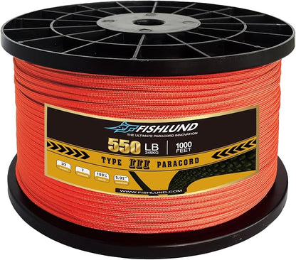Paracord 550 lb, 7 Strand Paracord Rope 1000ft 4mm, Nylon Parachute Cord by FISHLUND