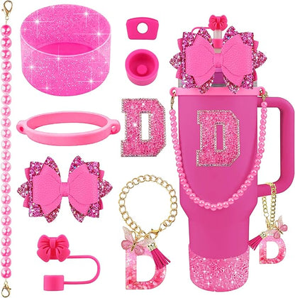 9PCS Hot Pink for Stanley Cup Accessories Set Bling Initials Bow Charms for by Unknown