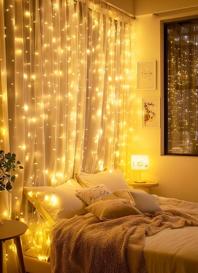 Brightown 300 LED Fairy Curtain Lights, 9.8ft x 9.8ft Warm White Curtain String - Image 4