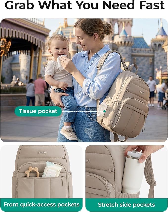 BAGSMART Diaper Bag Backpack, Lightweight Stroller-Friendly Diaper Bag - Image 2