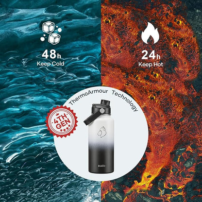 BUZIO 32 oz Water Bottle Insulated, Leakproof Stainless Steel Flask, Wide Mouth - Image 2