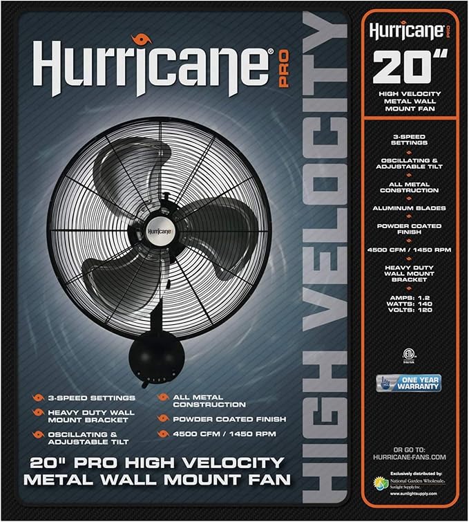 Hurricane Pro High Velocity Oscillating Metal Wall Mount Fan w/ 3 Speeds - Image 7