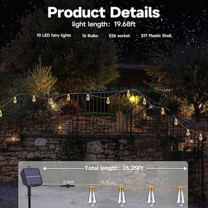 Solar Outdoor String Lights, 2 Pack 20Ft Vintage Rope Hemp Solar Patio Lights - Image 5