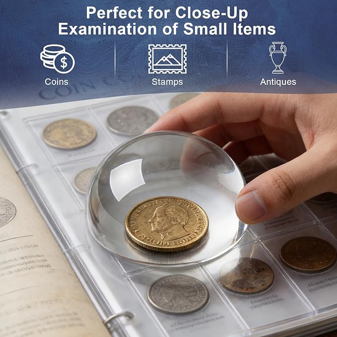 6X Crystal Dome Magnifier Paperweight, 3.8 Inch Large Dome Reading Magnifying - Image 4