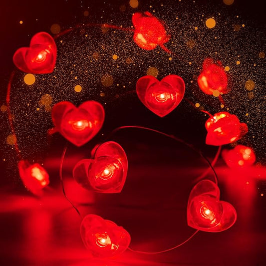 10FT Red Heart Fairy Lights Battery Operated by EXF