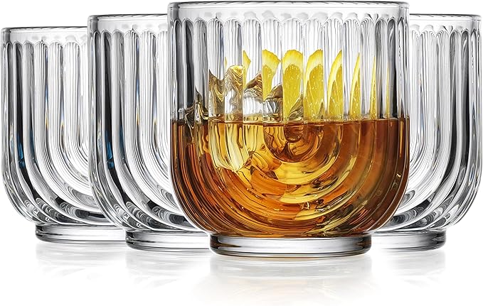 Glaver's Vintage Glassware Art Deco Glasse Ribbed Drinking Glasses U-Shape Arch by Glavers