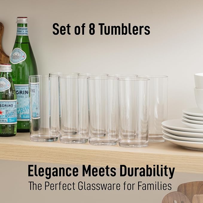 Zulay Kitchen Plastic Drinking Glasses – 16oz Acrylic Shatterproof Water Cups - Image 2