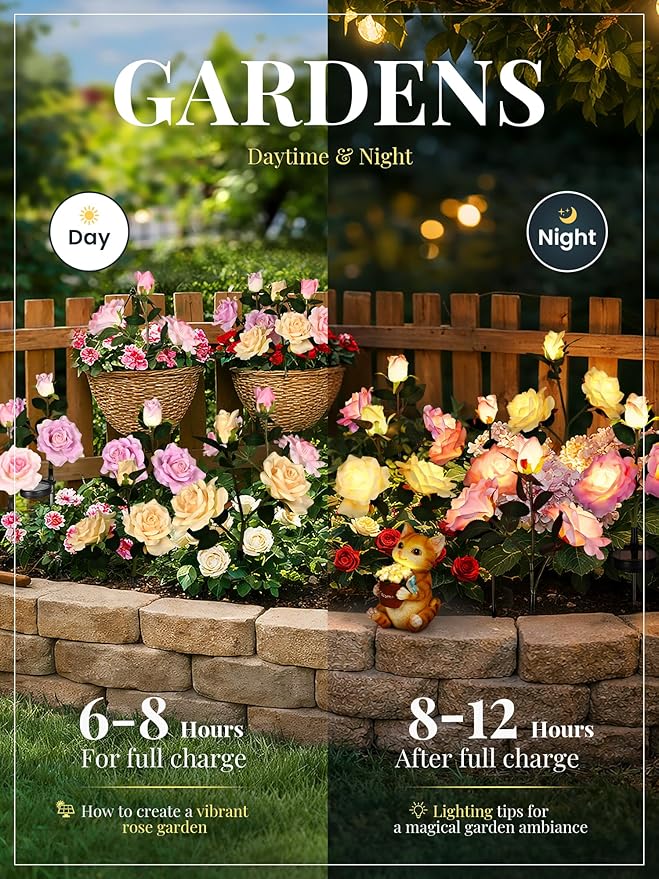 GIGALUMI Solar Lights Outdoor for Garden Decor, 3 Pack Solar Flower Lights - Image 4