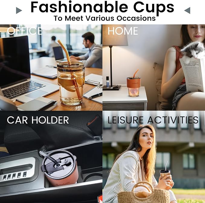 2 PCS Iced Coffee Cups with Lids, 15Oz/450ml Glass Cups With Lids and Straws - Image 6