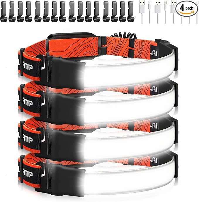 Hopedone Rechargeable Headlamp, 4 Packs 230°Wide-Angle 1000 Lumens Headlamp by Hopedone