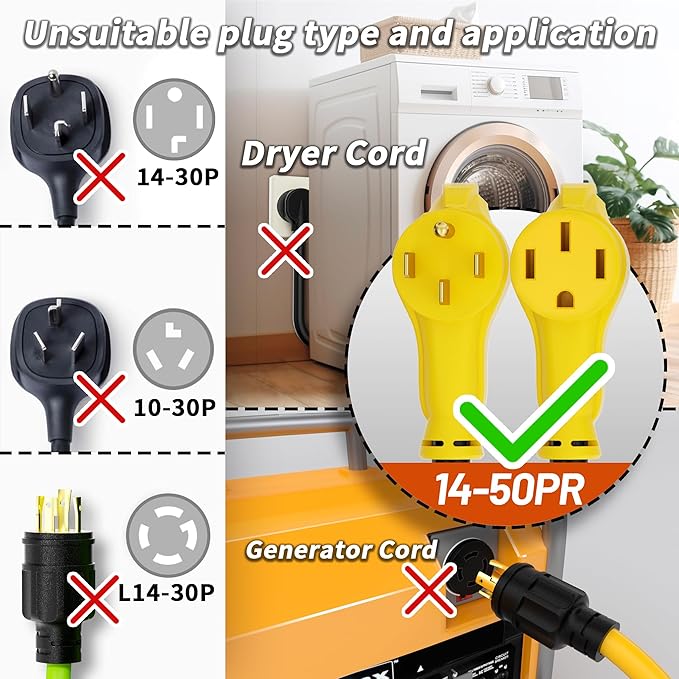 PlugSaf NEMA 14-50P/14-50R 30 FT 50 Amp RV/EV Extension Cord Outdoor - Image 2