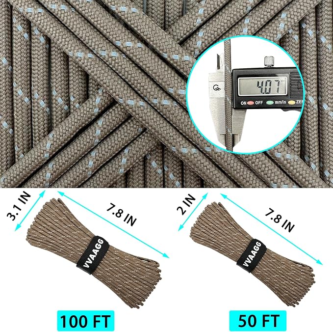 VVAAGG Reflective Paracord Rope 100FT, 7 Strand Nylon para Cord Lanyard Utility - Image 4
