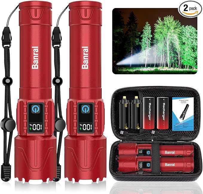 Rechargeable Tactical Flashlights 2000 High Lumens - 5000mAh Super Bright LED by Banral