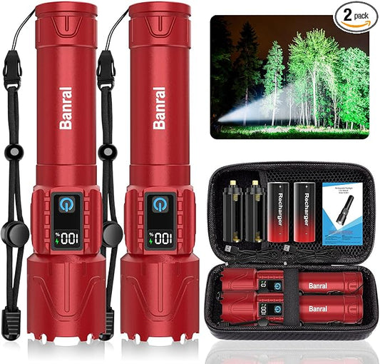 Rechargeable Tactical Flashlights 2000 High Lumens - 5000mAh Super Bright LED by Banral