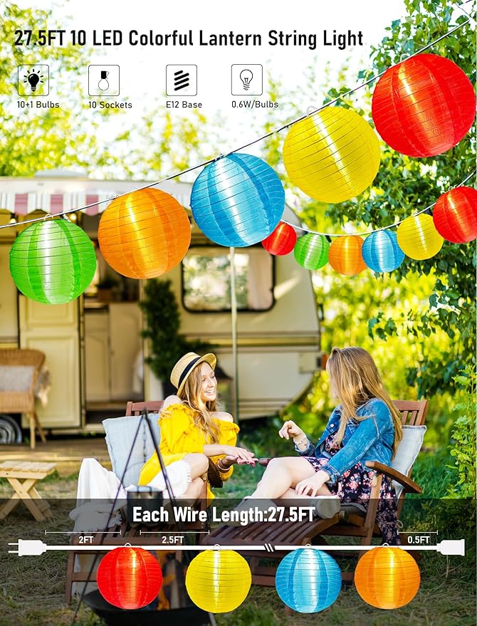 G40 LED Outdoor Lantern String Lights, 27.5FT Multicolor Patio String Lights - Image 2