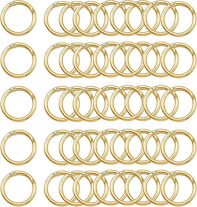 Carabiner Clip 48Pcs Gold Metal Key Ring Clip Circle Keychain Rings Bulk Spring by KJMLDIY