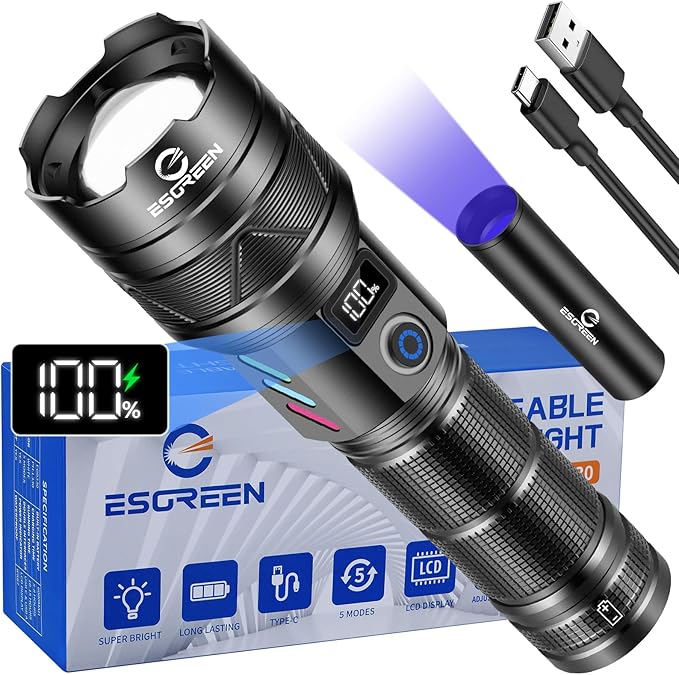 Rechargeable Flashlights 100000 High Lumens, Long Range 5000ft, Super Bright by Esgreen