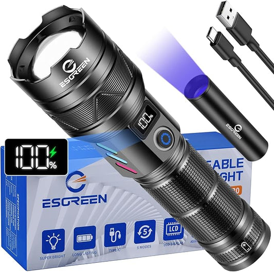 Rechargeable Flashlights 100000 High Lumens, Long Range 5000ft, Super Bright by Esgreen
