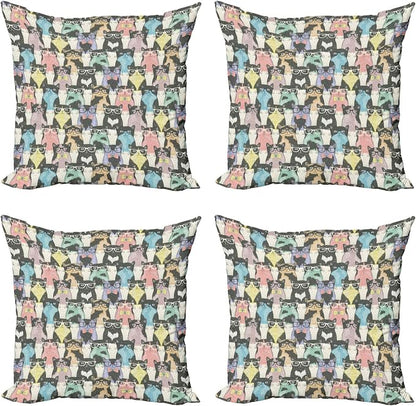 Ambesonne Funny Cartoon Throw Pillow Cushion Case Pack of 4, Theme of Playful by Ambesonne