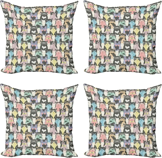 Ambesonne Funny Cartoon Throw Pillow Cushion Case Pack of 4, Theme of Playful by Ambesonne
