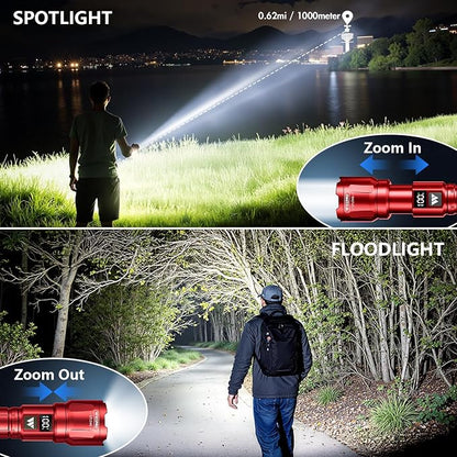 WdtPro LED Rechargeable Flashlight 2 Pack, Super Bright Zoomable 6000 Lumens - Image 2