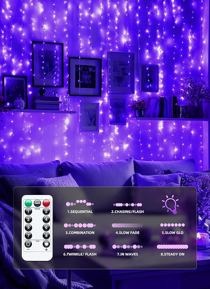 Brightown 300 LED Purple Fairy Curtain Lights, 9.8ft x 9.8ft String Lights - Image 5