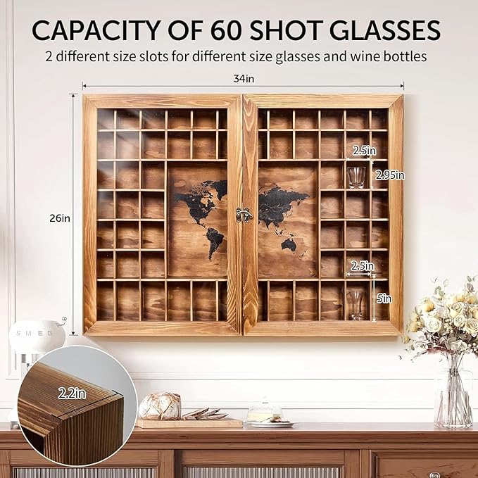 Large World Map Shot Glass Display Case 60 Slots - Image 7