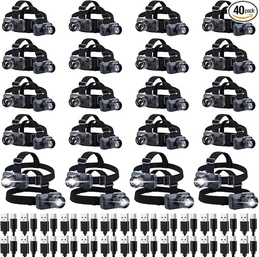 KunHe 40PACK 333LM Aluminum Alloy Headlamp 1800mAh Rechargeable by KunHe