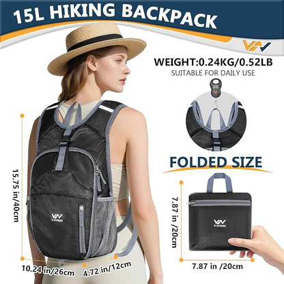 15L Foldable Hiking Backpack, Lightweight Packable Waterproof Machine Washable - Image 3