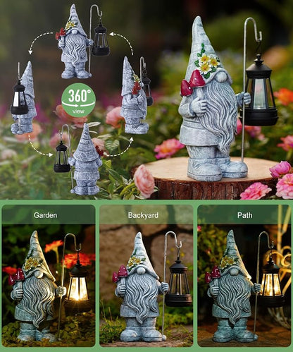 Garden Gnome Statue with Lantern: Outdoor Sculpture Decor - Image 2