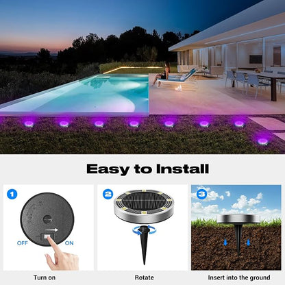 Peasur Solar Ground Lights Outdoor, 8 Pack Flat Solar Powered Disc Lights - Image 4