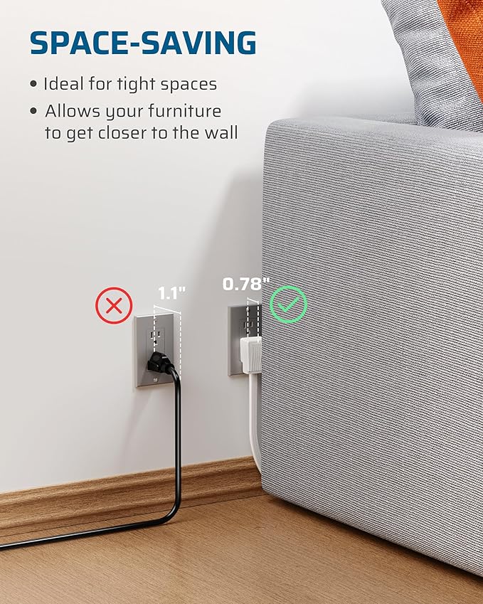 DEWENWILS 15FT Flat Plug Extension Cord, 3 Prong Ultra Thin Power Strip - Image 4