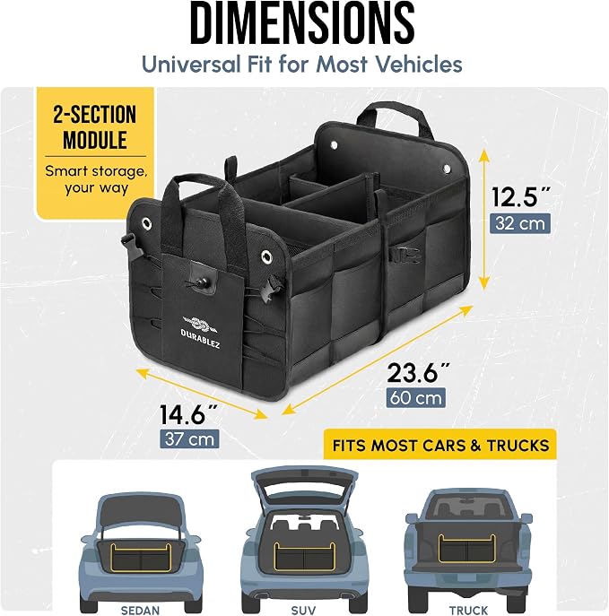2-Section Trunk Organizer Foldable Car Storage Bin – Compact Dual-Compartment - Image 3