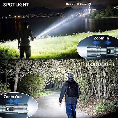 WdtPro LED Rechargeable Flashlight 2 Pack, Super Bright Zoomable 6000 Lumens - Image 2