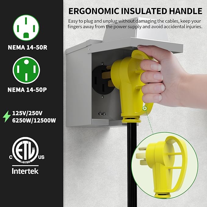 POWGRN NEMA 14-50P to NEMA 14-50R 50 Amp RV/EV Extension Cord 6 FT Outdoor - Image 4