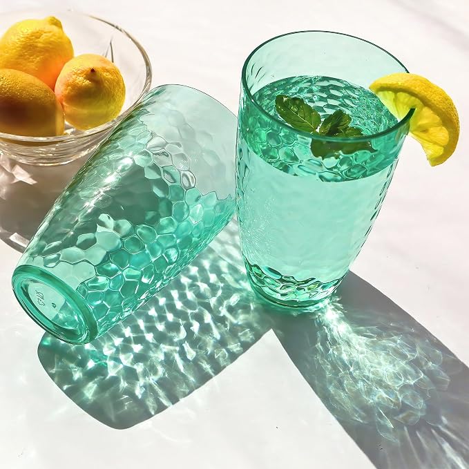 Kate Aspen Hammered Teal Plastic Drinking Glasses Set of 8, 23 oz, Acrylic - Image 7