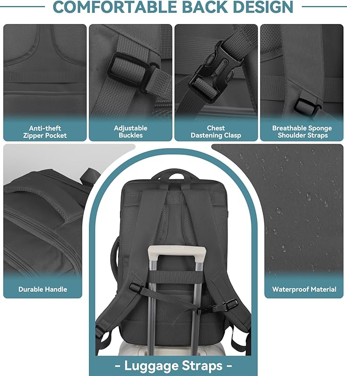 AREYTECO Travel Backpack, 50L Expandable Extra Large Laptop Backpack, Carry On - Image 4