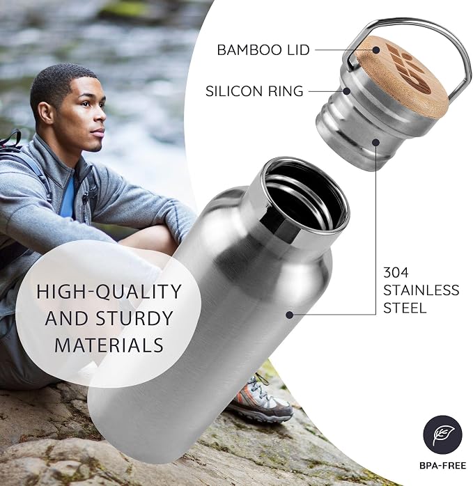 Bambaw Metal Insulated Water Bottle 16 oz, Stainless Steel Water Bottle - Image 2