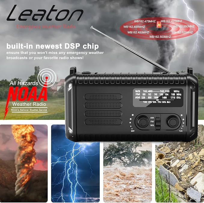 Emergency Hand Crank Weather Radio, Portable Solar Survival Radio - Image 4