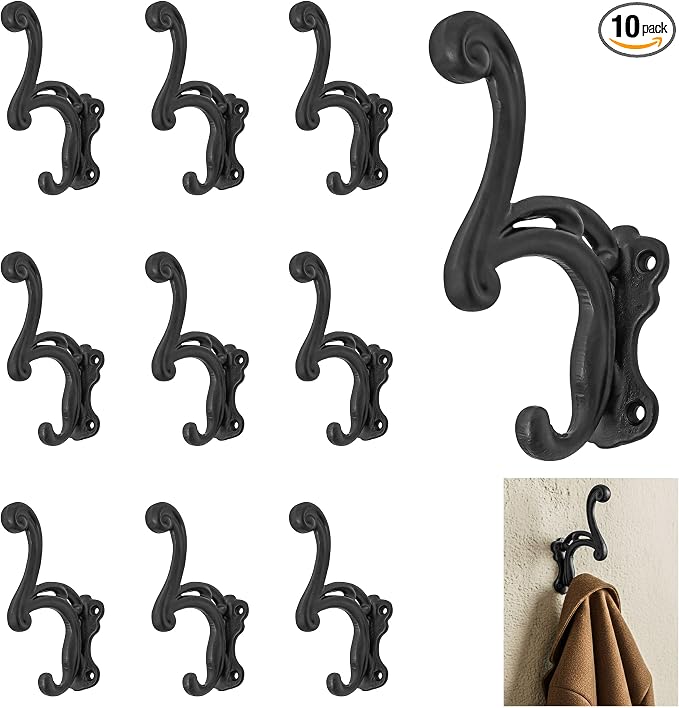 Mystic Colonial Rustic Cast Iron Wall Hooks, Heavy Duty Coat Hooks by SaKeGa