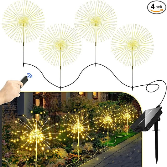 Anordsem Solar Fireworks Lights Outdoor: 4 Bendable Copper Wire 120 LEDs String by Anordsem