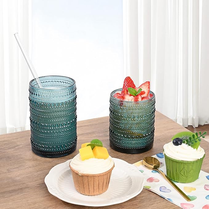 ZMOWIPDL Vintage Glassware Drinking Glasses Set of 12, Embossed Water Tumbler - Image 2