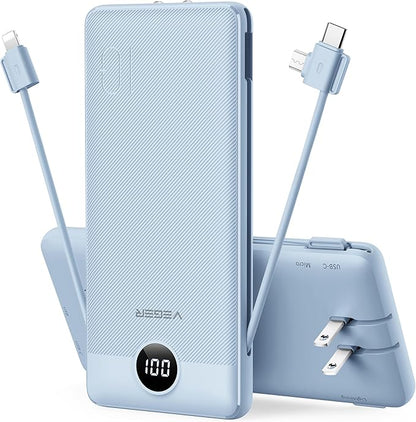 VEGER Portable Charger with Built-in AC Plug and Cables, All in One 10000mAh by VEGER