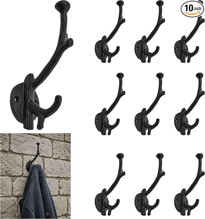 Mystic Colonial Rustic Cast Iron Wall Hooks, Heavy Duty Retro Utility Hooks by SaKeGa