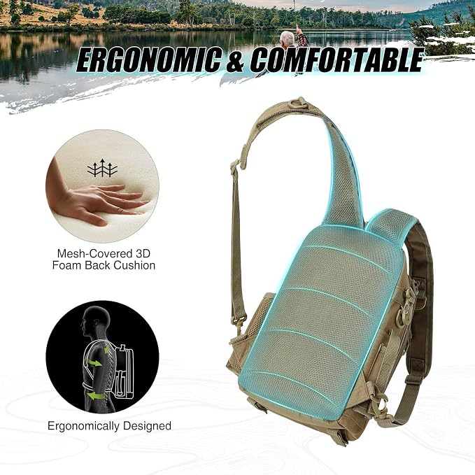 Piscifun Fishing Backpack with Rod Holder, Lightweight Sling Bag Storge Gear - Image 5