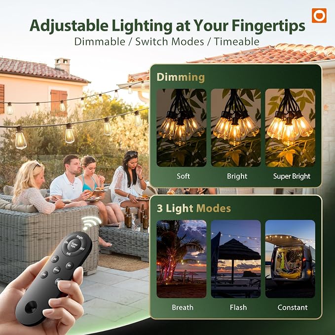 addlon 102FT Solar String Lights Outdoor - Image 5