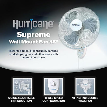 Hurricane 18" Supreme 90-Degree Oscillating Wall Mounted Fan - Image 2